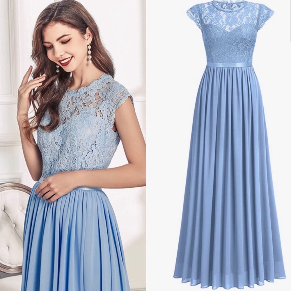 long formal dress 
Bridal/prom/wedding
Blue lace - Picture 2 of 9